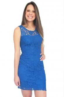 Vestido azul com renda